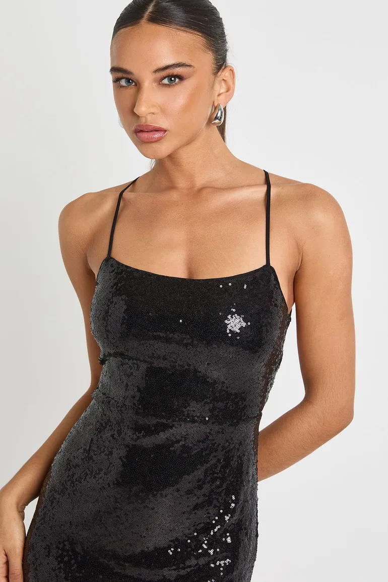 sequin strappy back bodycon dress boohoo Women's Sequin Strappy Back Bodycon Party Dress