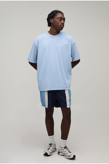 Relaxed Fit Side Panel Short Length Nylon Shorts - navy