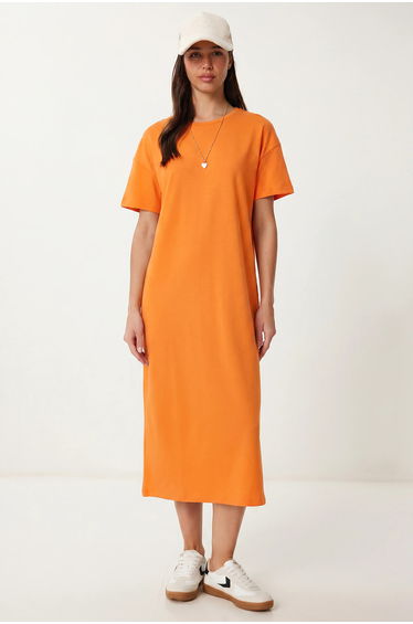 ISTANBUL Cotton Crew Neck Midi T-Shirt Dress