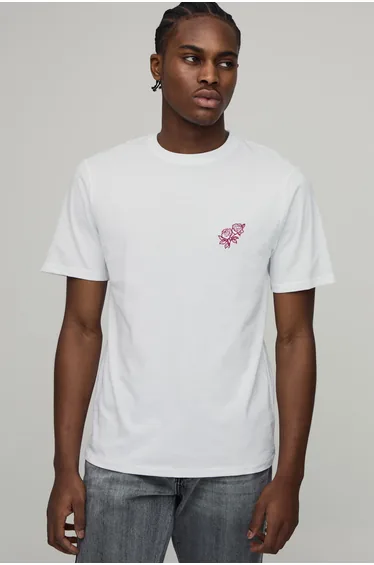 Regular Fit Floral Embroidered T-Shirt - white
