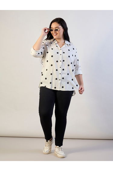 Plus Size Polka Dot Print Long Sleeves Shirt