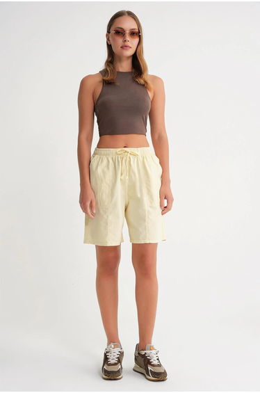 Mixray High Waist Cotton Drawstring Mini Shorts