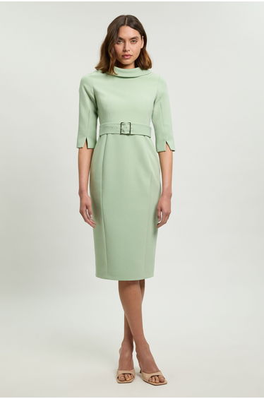 Tailored Roll Neck Pencil Midi Dress