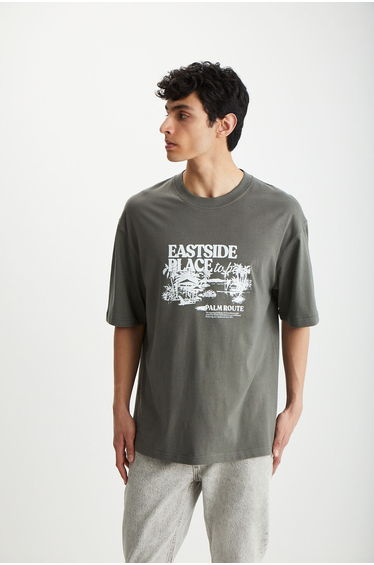 Men's 100% Cotton Crew Neck Printed Gray T-Shirt