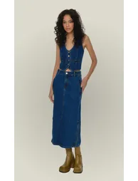 Blue Denim Maxi Skirt - 3