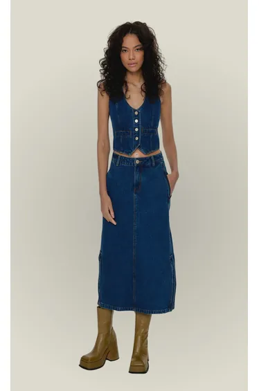 Blue Denim Maxi Skirt