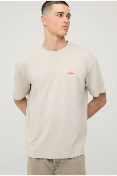 Stone Oversized Crane Print T-Shirt - stone