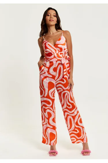 Women's Jumpsuit in Pink and Red Abstract Print