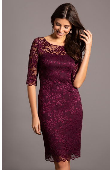 Purple Floral Embroidered Column Midi Dress