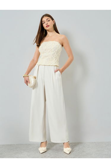 Cream Floral Applique Corset Top