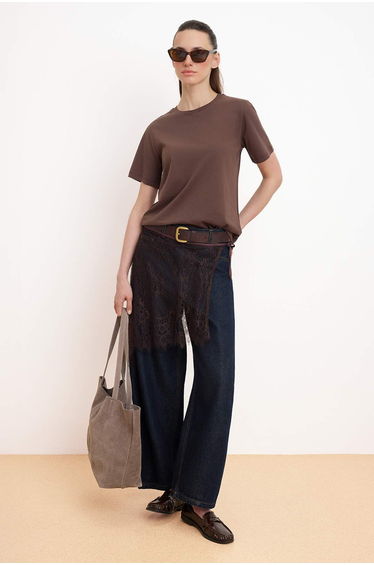Dark Brown Regular/Normal Fit Short Sleeve 24/1 Combed Single Jersey Knitted T-Shirt