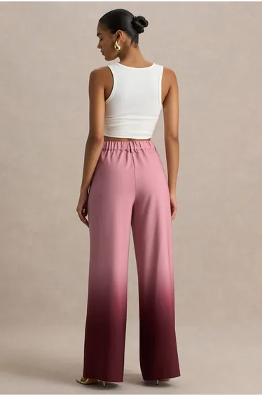 Safia | Cherry Ombre Satin Wide-Leg Trousers