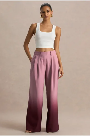 Safia | Cherry Ombre Satin Wide-Leg Trousers
