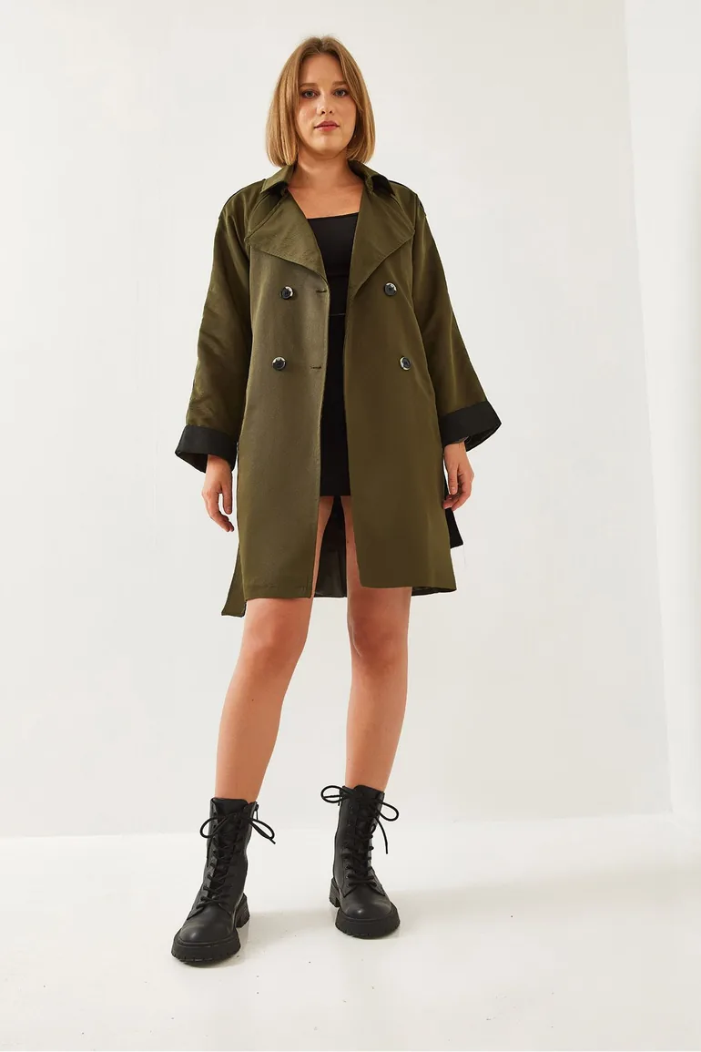 Women's Sleeve Garni Detail Belted Trench Coat