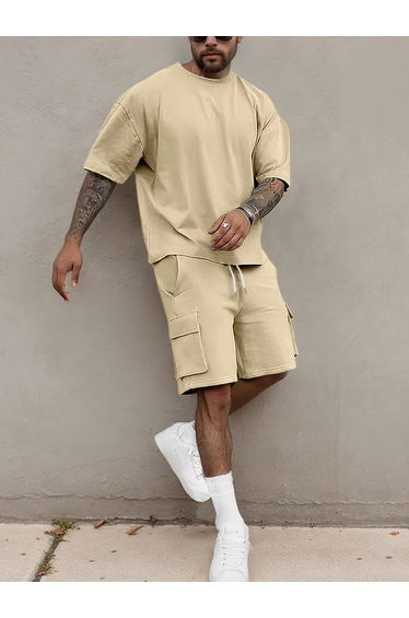 Men Short Sleeve T-Shirt and Pocket Detail Shorts Co-Ords
