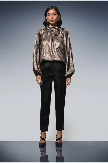 Hotfix Snake Foil Tie Neck Blouse