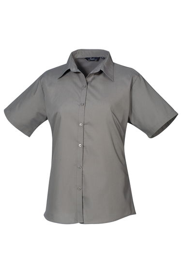 Premier Short Sleeve Poplin Blouse / Plain Work Shirt - Dark Grey