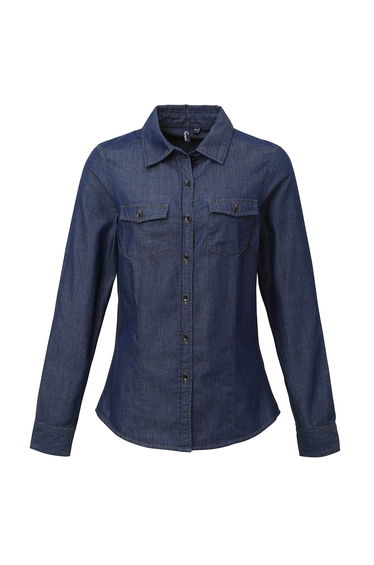 Premier Womens/Ladies Jeans Stitch Long Sleeve Denim Shirt - Indigo Denim product thumbnail 2