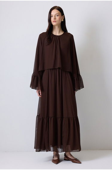 RUFFLED CHIFFON DRESS