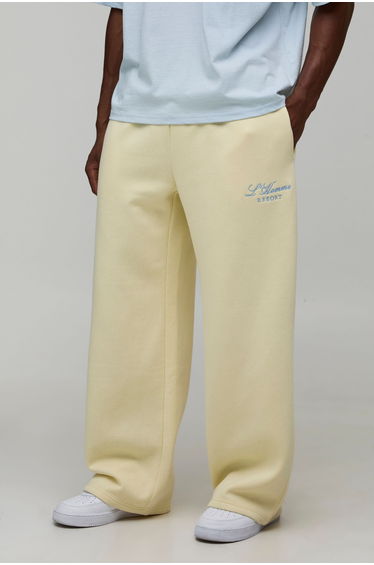 Wide Leg Embroidered Homme Joggers - yellow