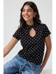 Black*001 Plain Regular Keyhole Collar Short Soft Knitted Blouse - 1