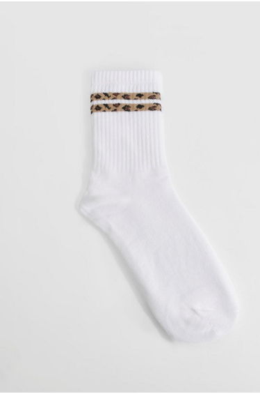 Leopard Double Stripe Sports Sock - leopard
