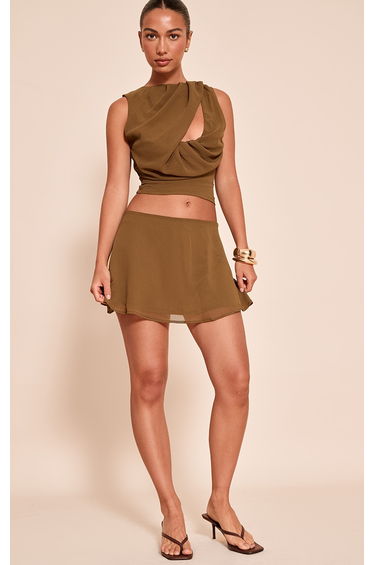Olive Chiffon Floaty Mini Skirt