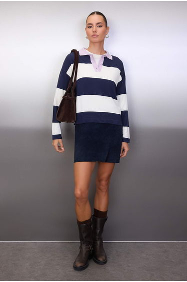 Wardrobe essentials lilac premium yarn/exclusive yarn wide fit striped knitwear sweater