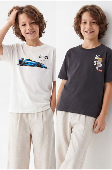 Anthracite-White Slogan Knitted T-Shirt