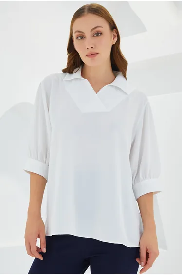 Women's White Shirt Collar Satin Blouse