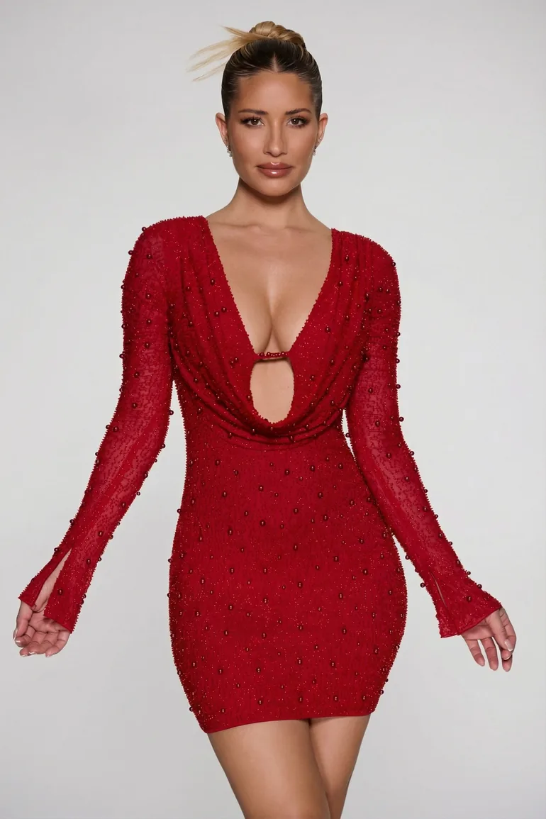 extreme plunge mini dress Fleur Du Mal Le Stretch Lace Deep Plunge Mini Dress In Black