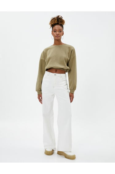 Long Sleeve Ribbed Crew Neck Crop Sweatshirt
