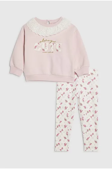 Mini Girls Pink Collared Sweatshirt Set