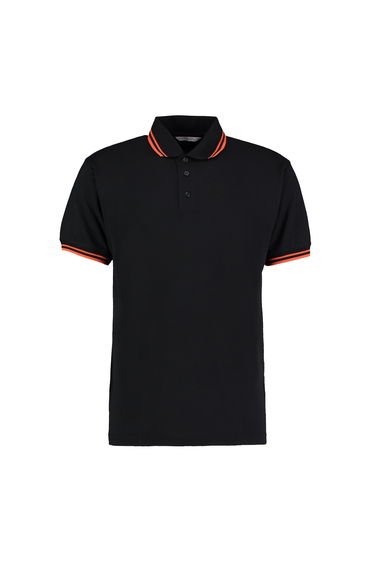 Kustom Kit Mens Tipped Piqué Short Sleeve Polo Shirt - Black/Charcoal