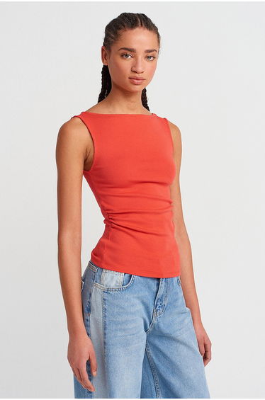 DILVIN Sleeveless Boat Neck Jersey Blouse