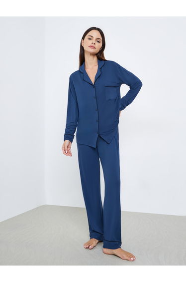 Modal Piped Buttoned Shirt and Pyjama Set