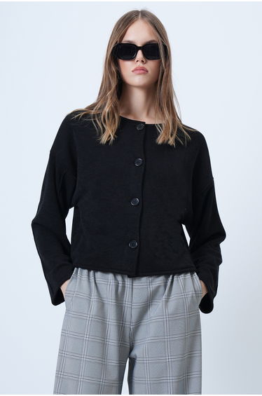 Women's black stitch detailed textured knitted jacket