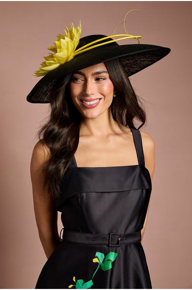 Lisa Tan Feather And Quill Detail Wide Brim Hat