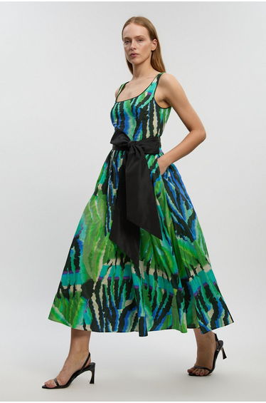 Silk Cotton Animal Strappy Dress