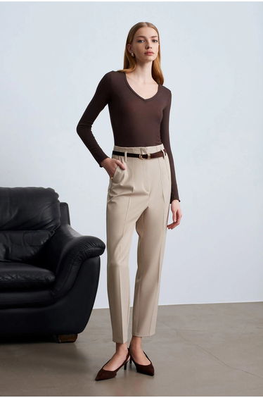Dilvin Slim Fit V-Neck Long Sleeve Top