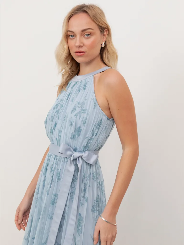 Anaya With Love Recycled Blue Floral Halter Neck Maxi Dress with Sash Belt - 2