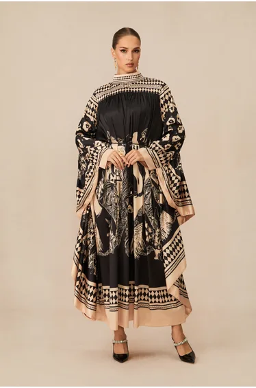 Leila Printed High Neck Maxi Kaftan