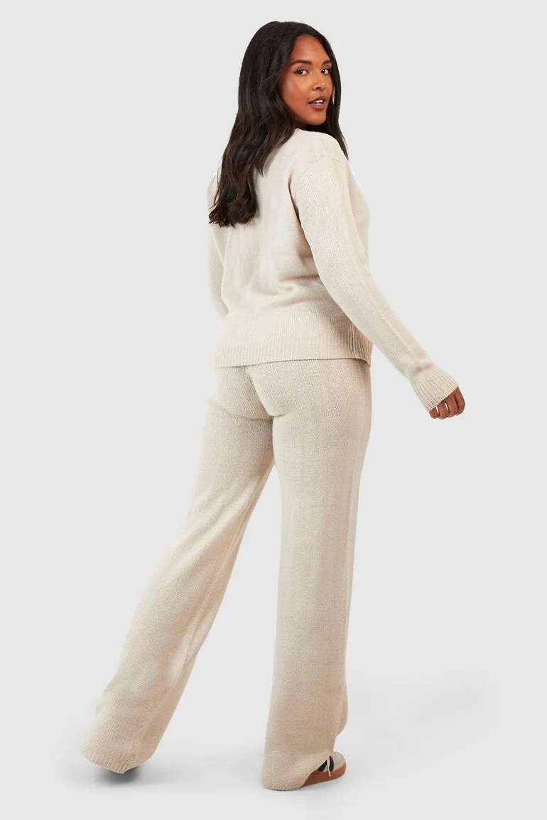 Plus Wrap Tie Side Jumper And Trouser Co-ord - stone - 1