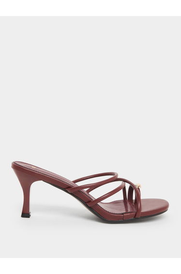 Women Burgundy Strappy Stiletto Heel Sandals