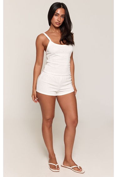 Petite White Speckled Low Rise Shorts