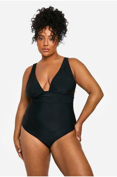 Plus Tummy Control Plunge Swimsuit - black