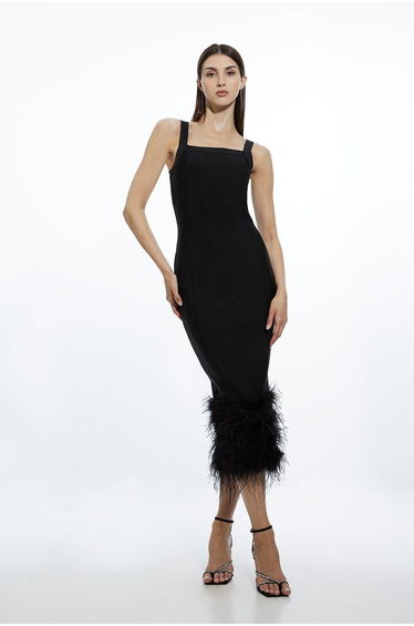 Figure Form Bandage Feather Hem Knit Midi Dress