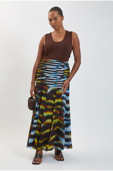 Plus Size Viscose Georgette Animal Print Drop Hem Woven Maxi Skirt