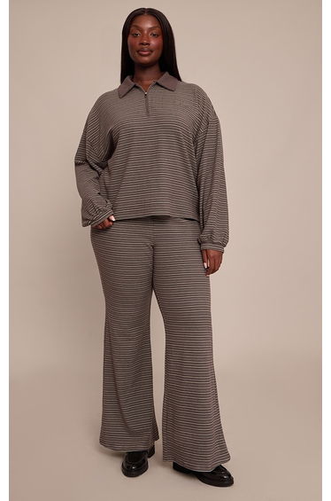 Plus Pinstripe Chocolate Skinny Flare Trouser