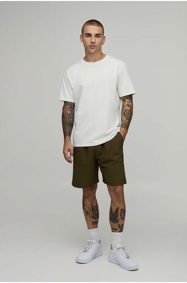 Relaxed Fit Elasticated Tech Shorts - khaki